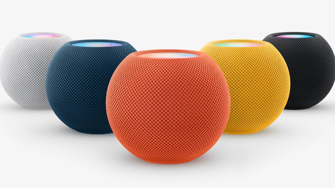 Умные колонки Apple HomePod красного, желтого, синего и белого цветов