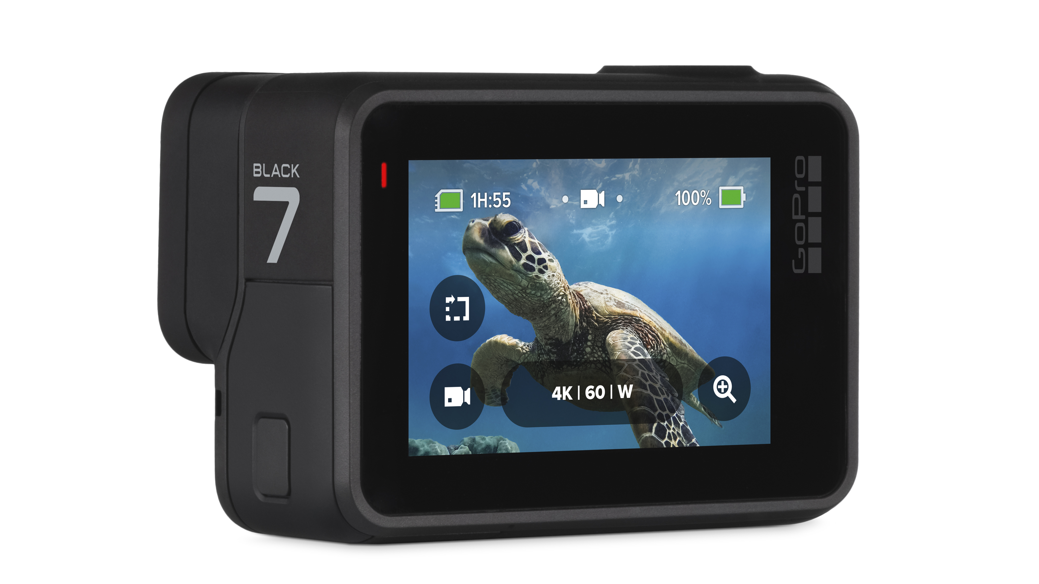 Дисплей GoPro Hero 7 Black, на котором изображена морская черепаха, плавающая в океане