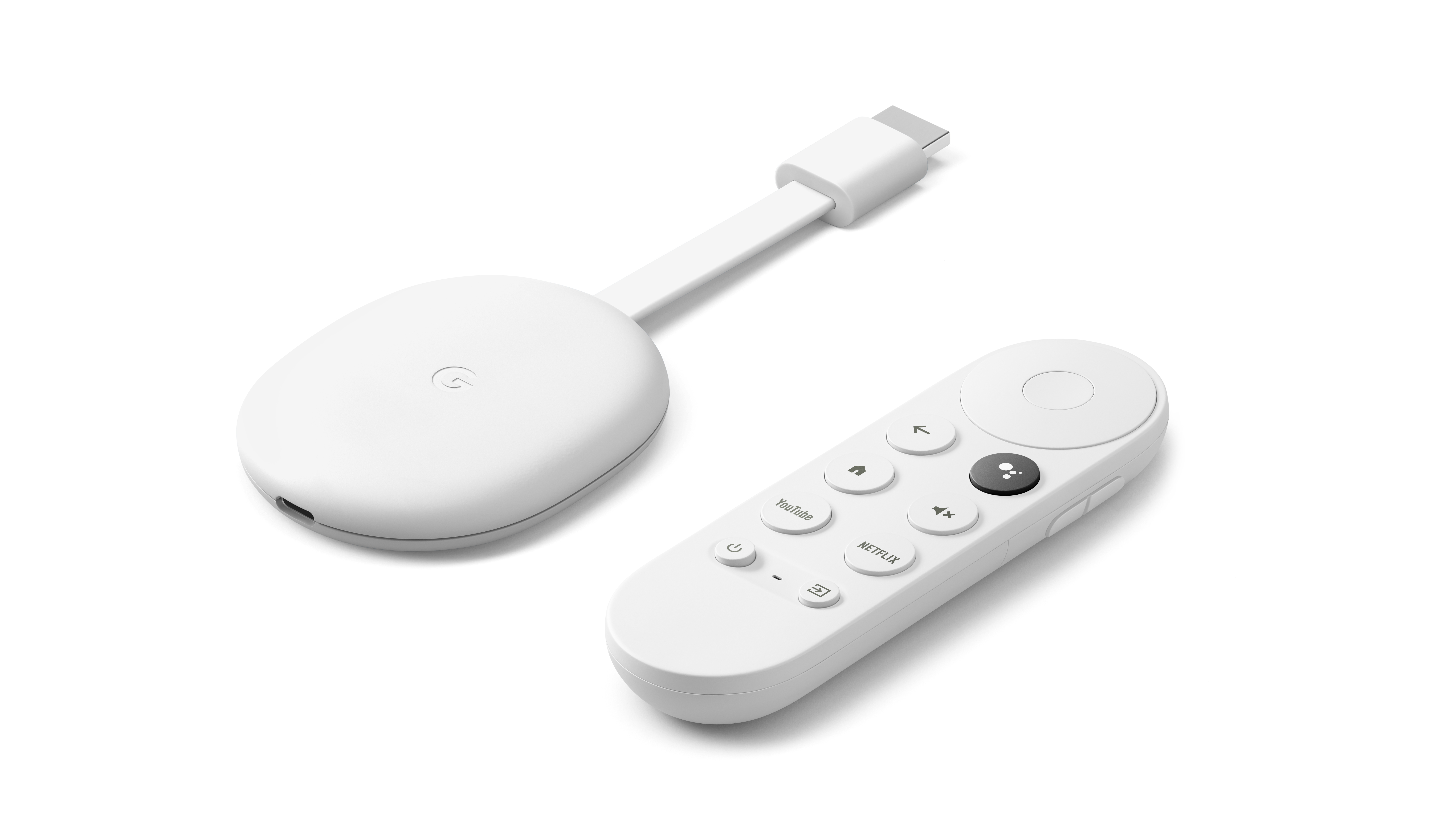 Google Chromecast с устройством Google TV на белом фоне