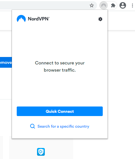 Расширение NordVPN — интерфейс быстрого подключения