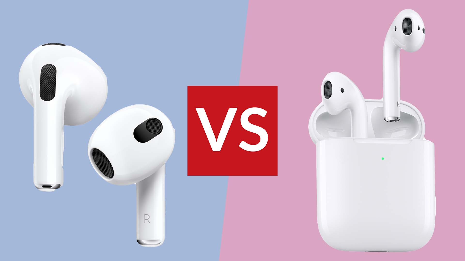 Apple AirPods 3-го поколения и Apple AirPods 2-го поколения на цветном фоне