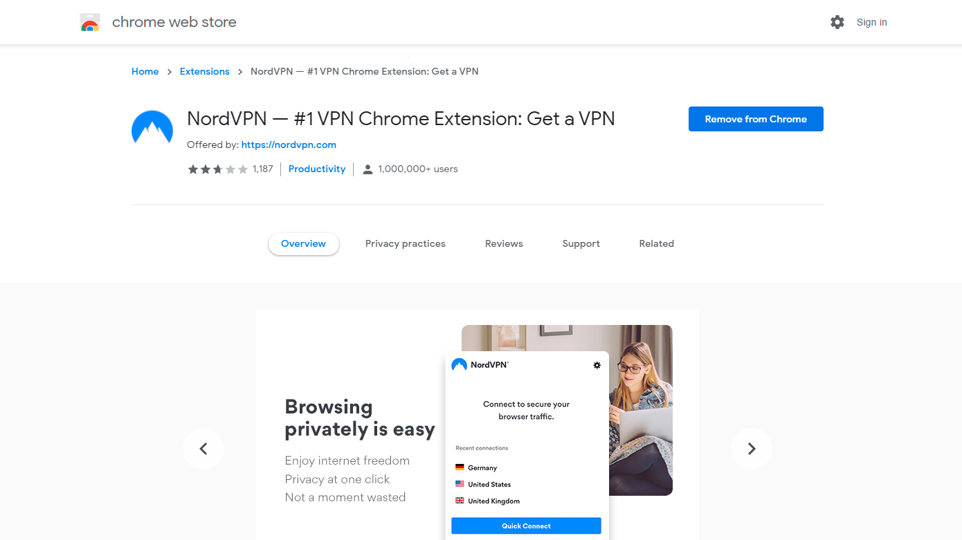 Расширение NordVPN - Интернет-магазин Chrome