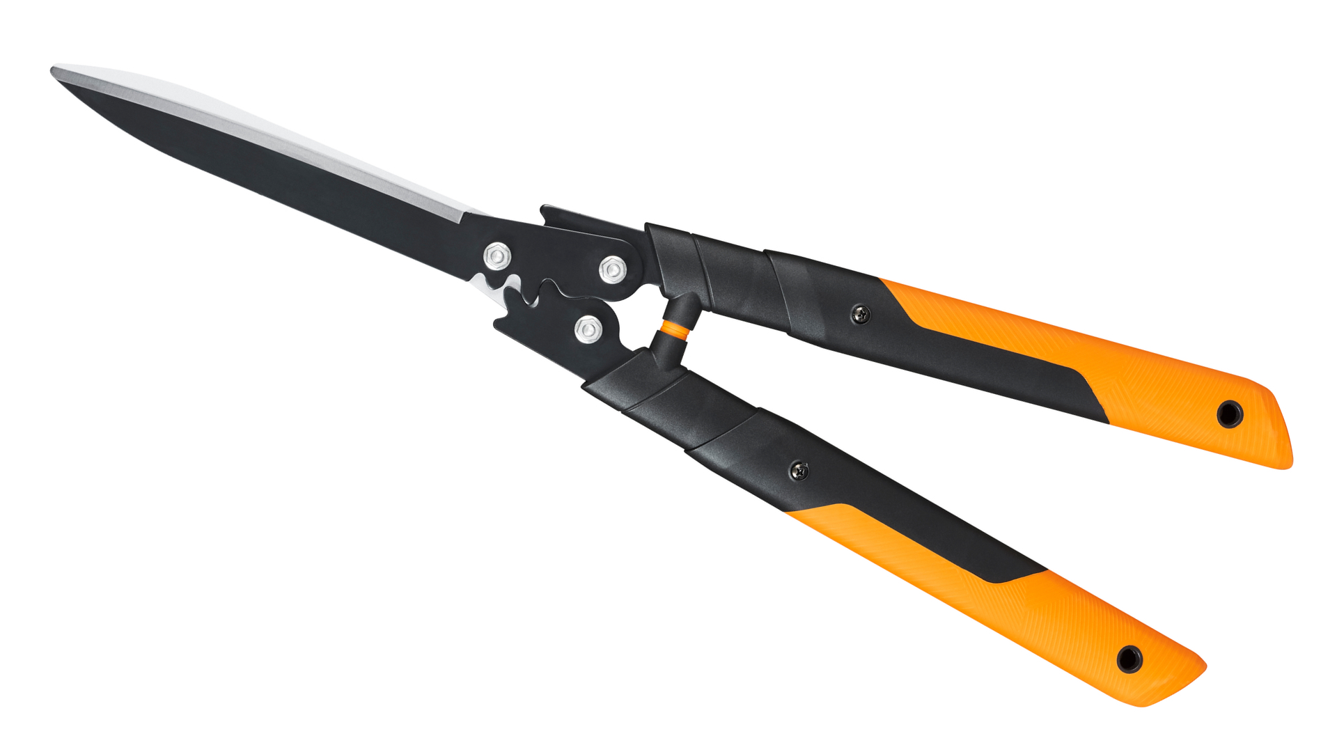 Ножницы для живой изгороди Fiskars PowerGear X HSX92 на белом фоне