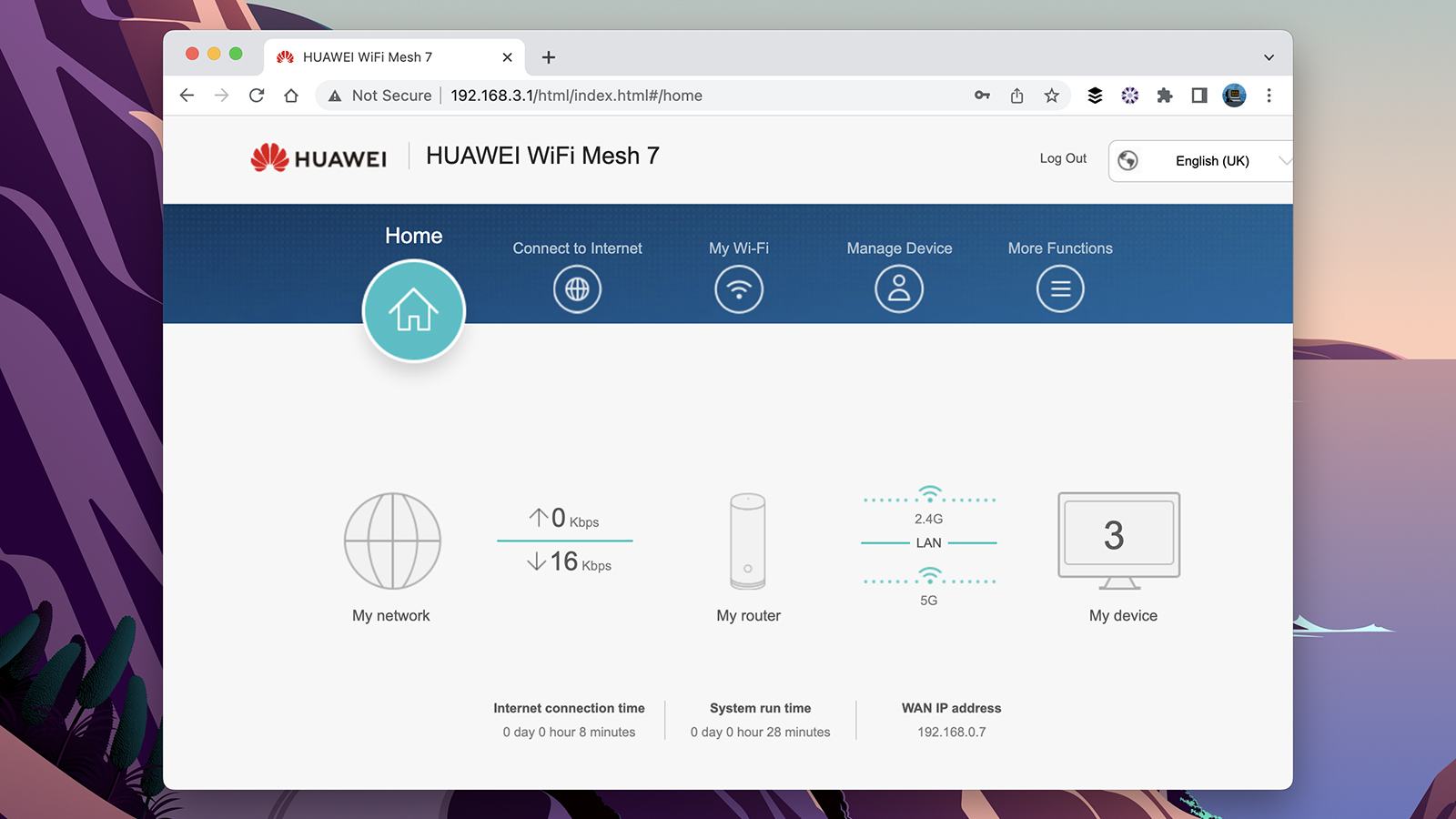 Веб-интерфейс Huawei Wi-Fi Mesh 7