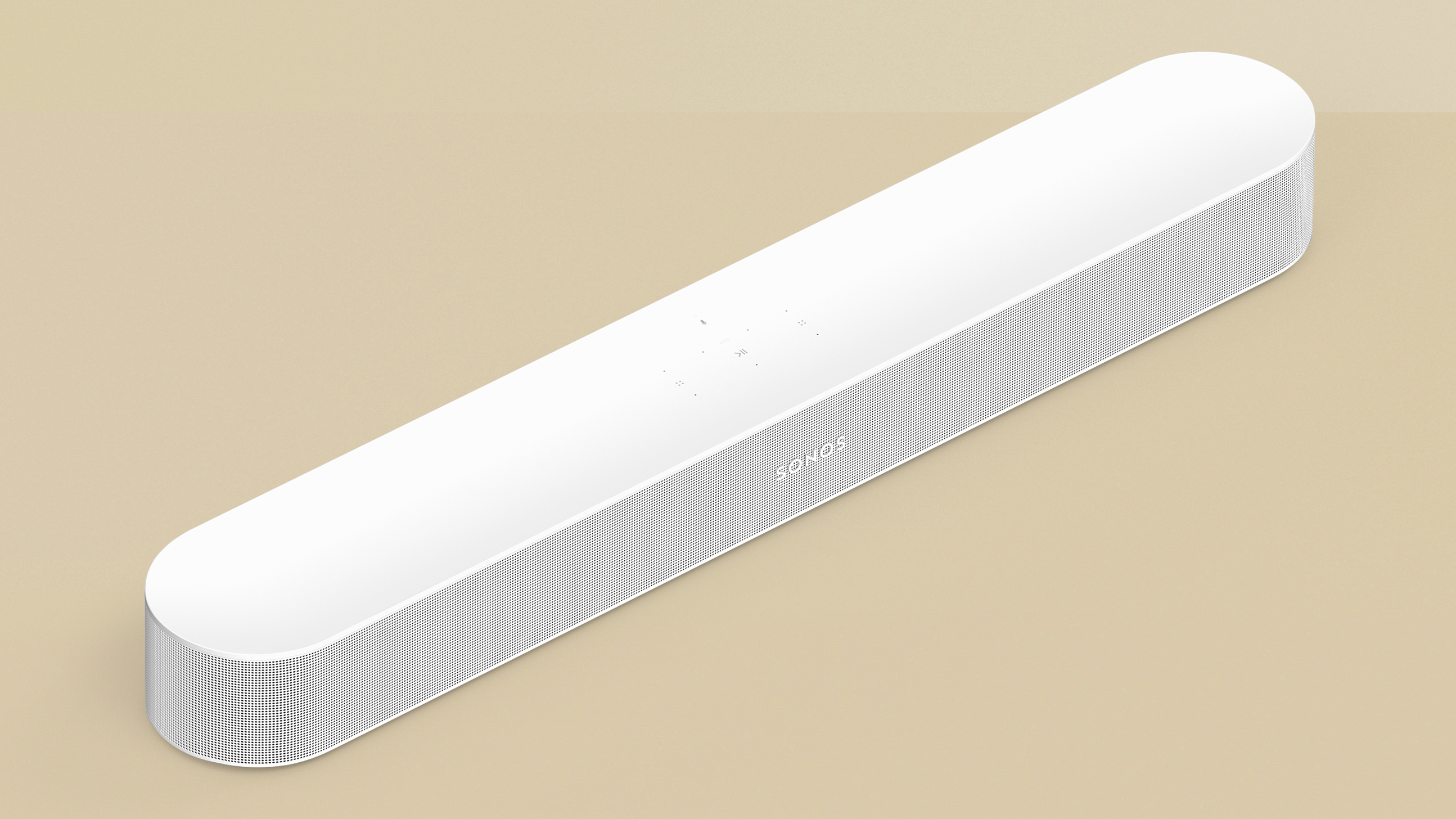 Sonos Beam 2nd Gen в белом цвете на желтом фоне