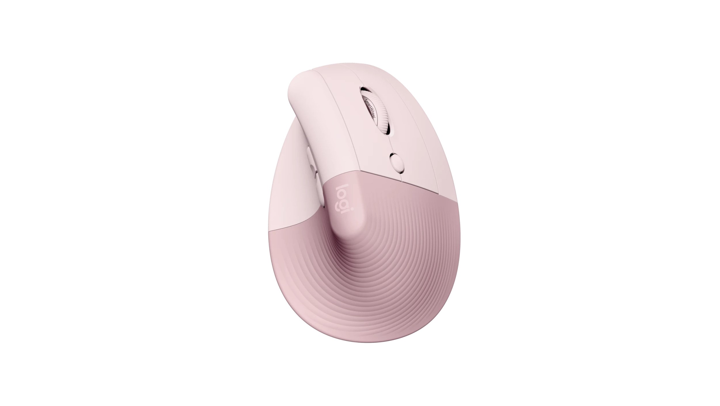 Обзор Logitech Lift Vertical Ergonomic Mouse: розовая компьютерная мышь на белом фоне