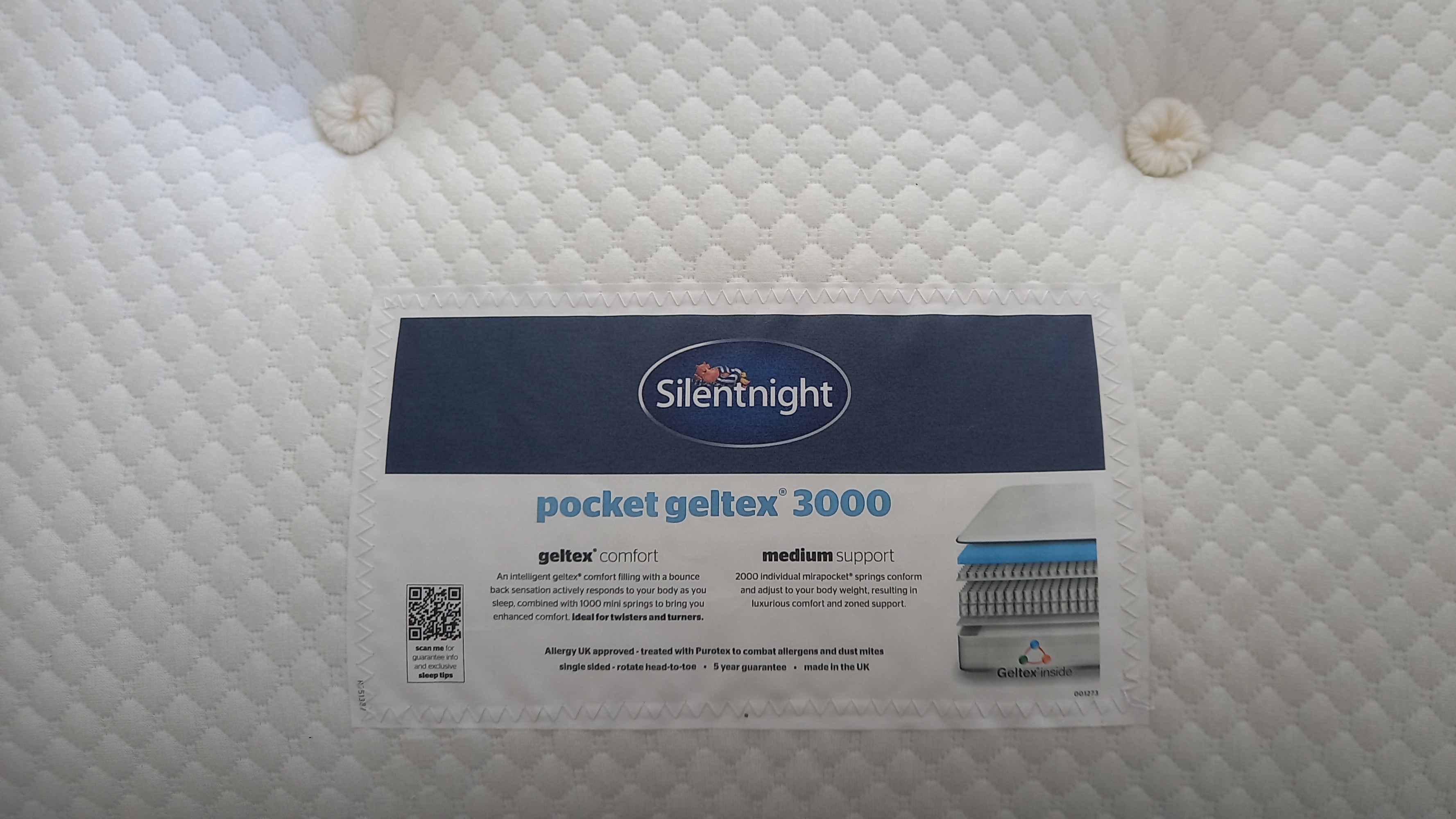 Этикетка на матрасе Silentnight Geltex Pocket 3000