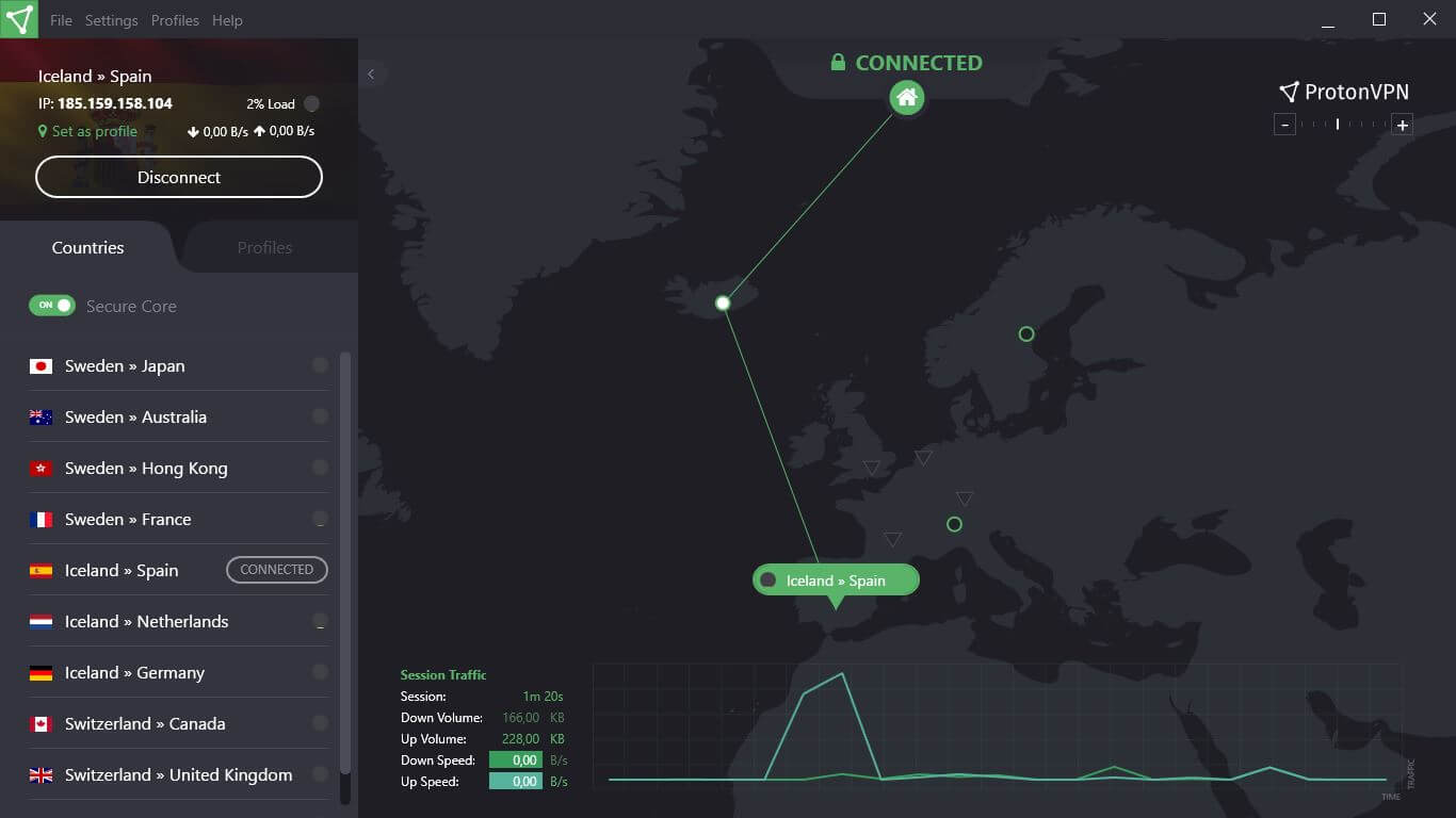 ПротонVPN-интерфейс