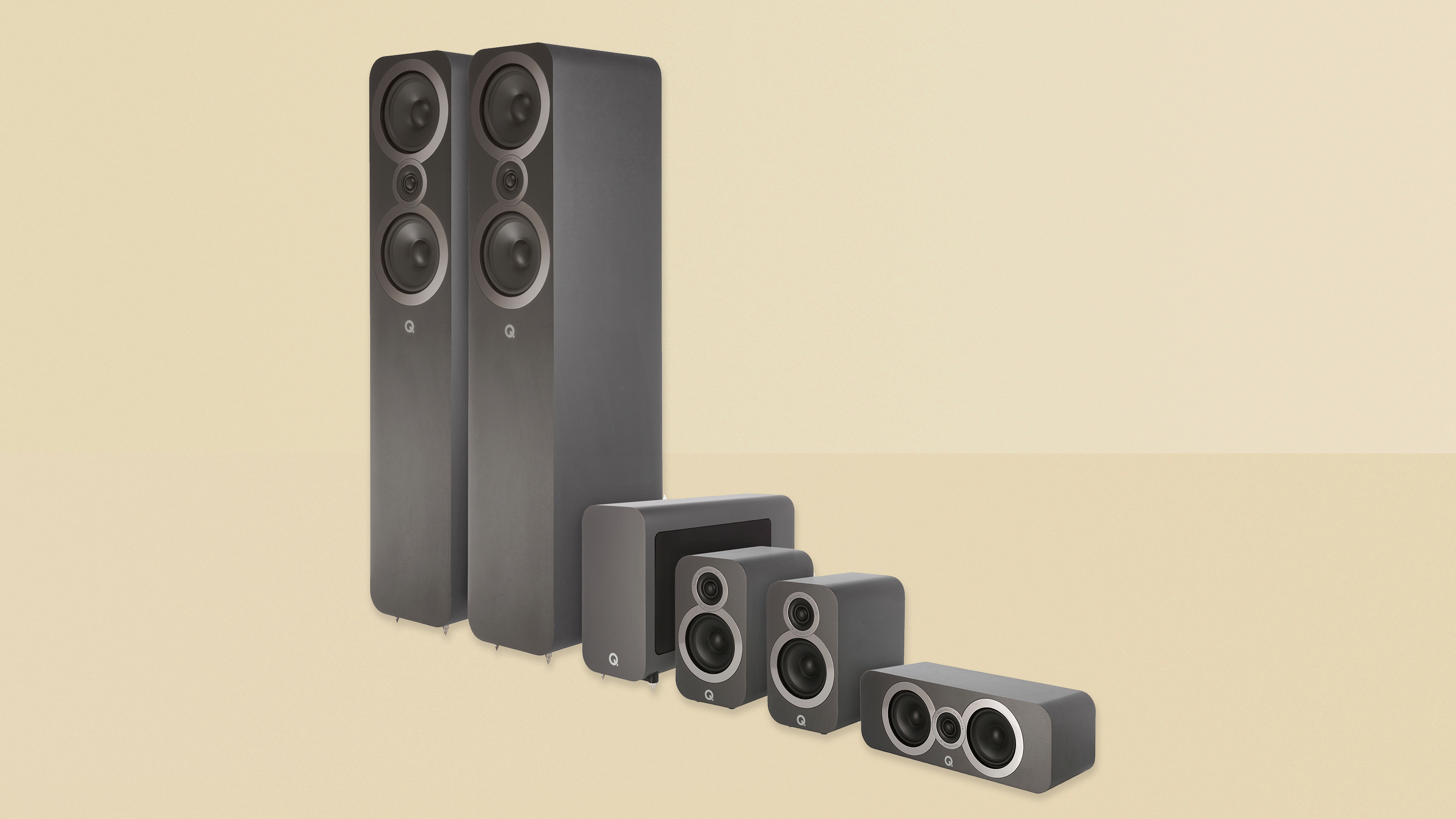 Q Acoustics 3050i 5.1 Cinema Package на желтом фоне