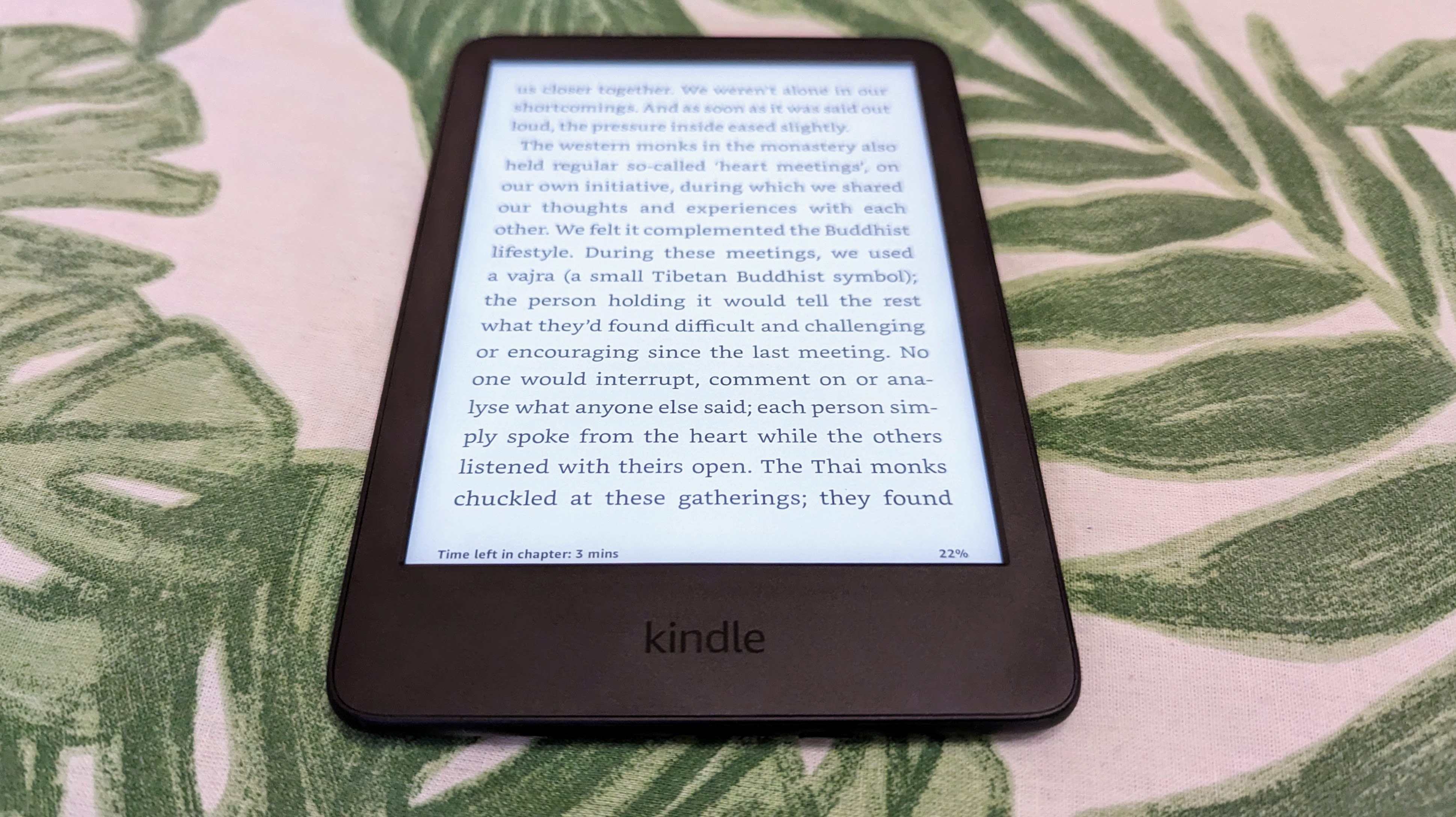 Обзор Amazon Kindle (2022): крупный план книги, открытой на электронной читалке