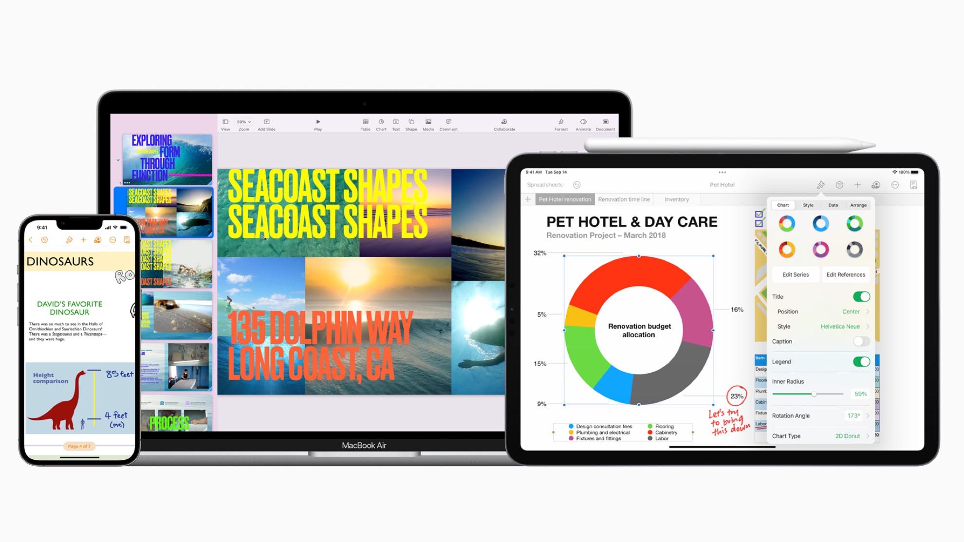 Приложения Apple iWork демонстрируются на iPhone, iPad и MacBook